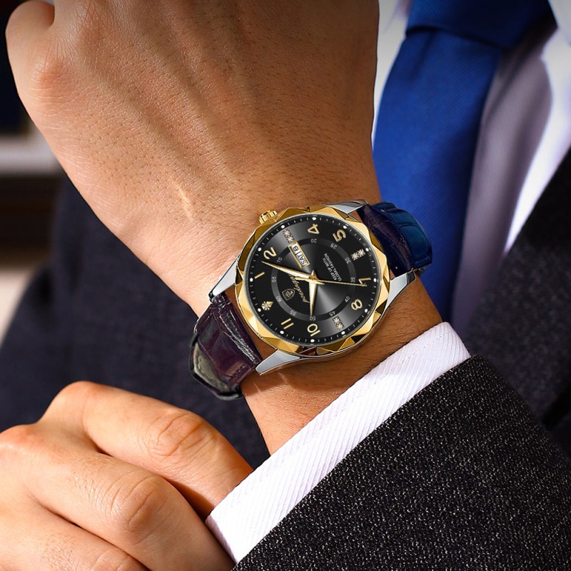 Trendy waterproof watch. Men's fully automatic mechanical watch with dual calendars, quartz movement and luminous function, a wristwatch